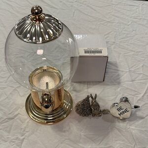 Godinger Silver Art Co Refillable Candy Gumball Jar with 3 Holiday Toppers NWOT